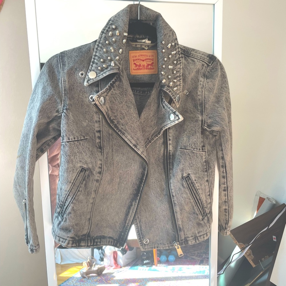denim cropped jacket with studs